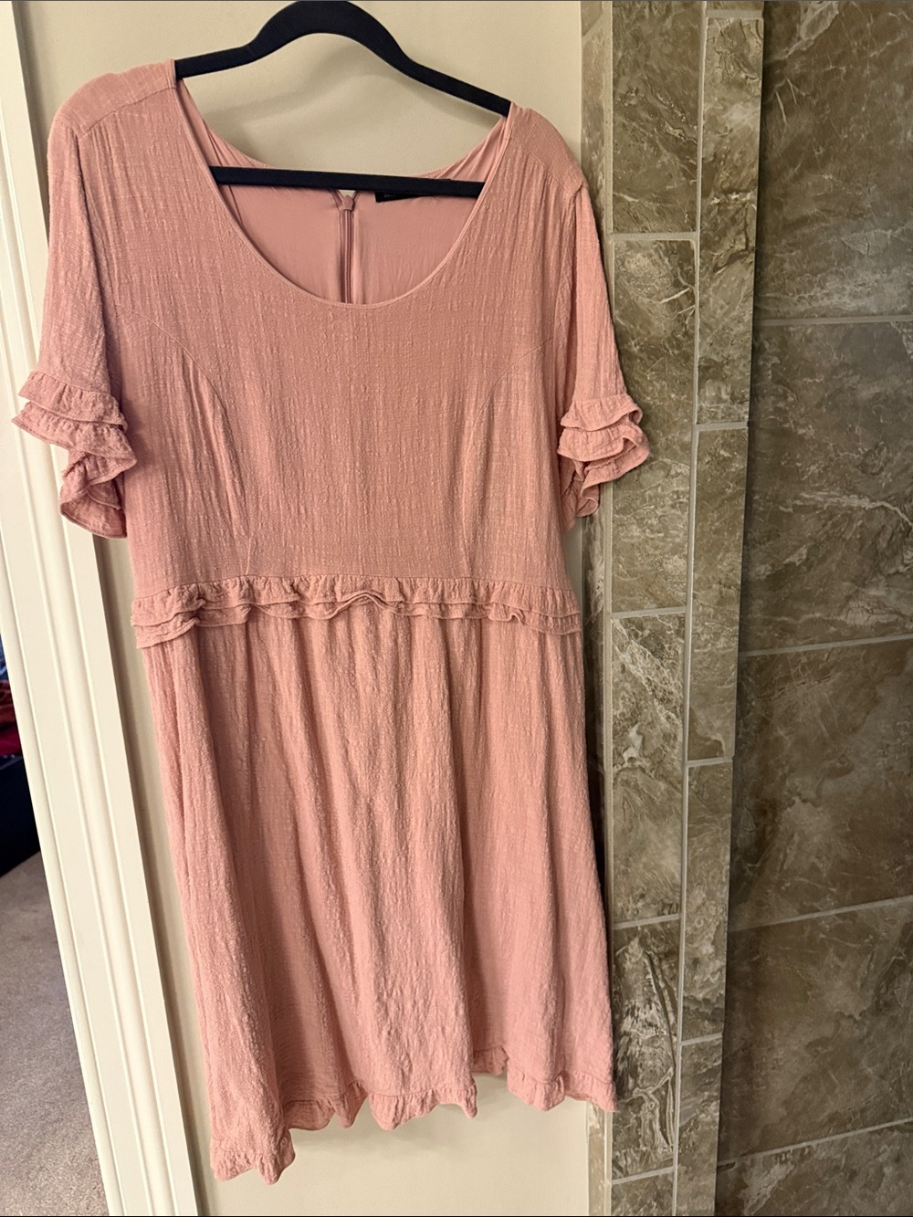 Mikarose Blush Pink Ruffle Scoop Neck Mini Dress